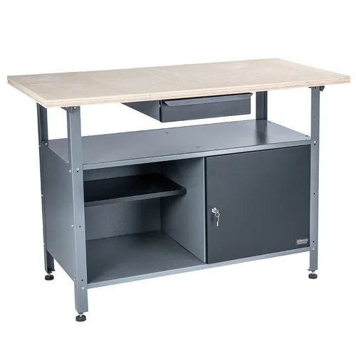 GERMANIA Werkbank mit Schublade & abschließbarer Tür - 120 x 60 x 85 cm - Robuste Werkbank für die Werkstatt, bis 400 kg belastbar, mit massiver Holz-Arbeitsplatte und sicherem Stauraum für Werkzeuge und Kleinteile.