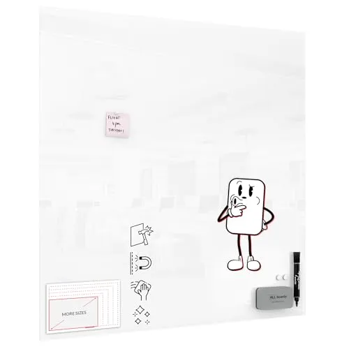 Allboards magnetische Glastafel 120x120cm Bianco OPTIWHITE - Magnettafel mit eleganter, perlweißer Glasoberfläche, ideal für Notizen und moderne Wanddekoration. Leicht abwischbar und perfekt für jeden Raum.