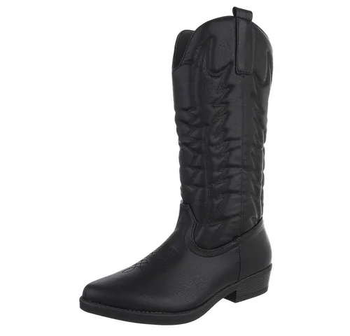 Ital-Design Damen Stiefel - Flache Western- & Bikerstiefel in Schwarz, Gr. 40 - Elegante, leicht gefütterte Damenstiefel aus Lederoptik für Frühjahr und Herbst. Komfortabler Blockabsatz und praktischer Reißverschluss machen sie ideal für den täglichen Einsatz.