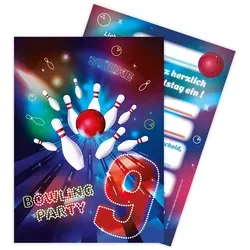 LIMONIA Einladungskarten Bowling zum 9. Kindergeburtstag Jungen Mädchen Einladungen Kegeln, Einladungskarten zum 9. Geburtstag Bowling