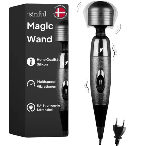 Sinful Massagestab mit Kabel - Vibrator Wand mit Starker Vibration - Massagestab Klitoris Stark – Magic Wand für Frau - Vibrator Mit Kabel – Massagestab für Frauen Sex Sehr Stark - Massage Wand