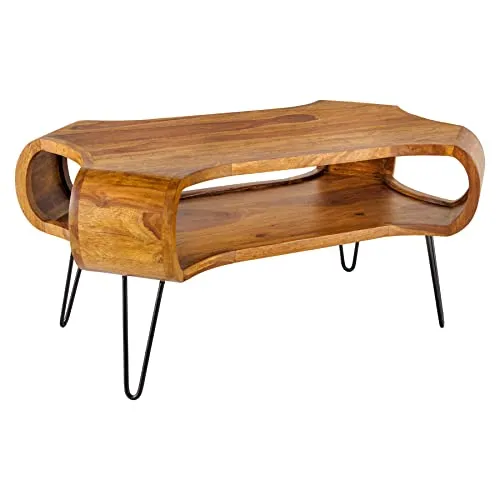 Design Couchtisch Organic Living 100cm aus Sheeshamholz - Beistelltische fürs Wohnzimmer, handgefertigt aus massivem Sheeshamholz mit praktischem Ablagefach und schützendem Stone Finish für den perfekten Natural Look.