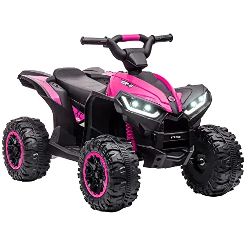 HOMCOM Elektro-Quad 12V - Rosa Kinderquad mit MP3-Player - Elektrofahrzeuge: Sicheres und langlebiges Kinderquad mit USB-Anschluss, LED-Scheinwerfern und Geschwindigkeiten von 3-6 km/h für unvergessliche Abenteuer.
