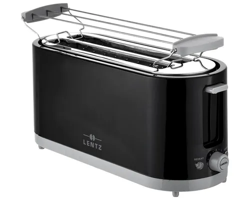 4-Scheiben Langschlitztoaster Familientoaster, Schwarz - Toaster mit 7 Bräunungsstufen und Brötchenaufsatz für perfekte Toasts. Energiesparend mit 1400 Watt und automatischer Zentrierung für gleichmäßige Bräune.