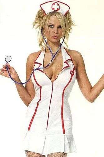 Leg Avenue Stationsschwester Kostüm - Sexy Krankenschwester für Fasching - Dreiteiliges Kostüm mit Kleid, Haube und Stethoskop. Perfekt für Fasching oder Karneval. Aus 100% Polyester, modern im Design und in den Größen M-L erhältlich.