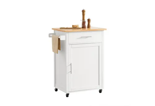 SoBuy Küchenwagen FKW102 – Praktischer Servierwagen - Ordnungswagen mit geräumiger Arbeitsplatte, Tür und Schublade für optimalen Stauraum in Ihrer Küche. Ideal für mehr Ordnung und Funktionalität.