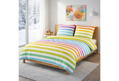 Buymax Bettwäsche Regenbogen 200x220 cm aus 100% Baumwolle - 3-teilige Biber-Bettwäsche in buntem Regenbogen-Design, kuschelig weich und atmungsaktiv. Ideal für gemütliche Nächte in der kalten Jahreszeit mit praktischem Reißverschluss.
