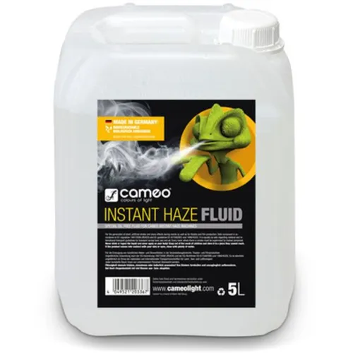 Cameo INSTANT HAZE FLUID 5L - Hochwertiges ölfreies Nebelfluid - Licht & Bühne - Ideal für Bühnen, Diskotheken und TV-Produktionen, erzeugt gleichmäßigen Nebel mit langer Standzeit und hoher Reflexionsfähigkeit, 100% ölfrei und biologisch abbaubar.