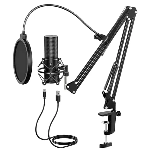 TONOR Q9 USB Gaming Mikrofon PC - Mikrofon-Set mit exzellenter Klangqualität und Nierencharakteristik, ideal für Streaming, Podcasting und Gaming. Inklusive Arm, Popschutz und Zubehör für sofortige Nutzung.
