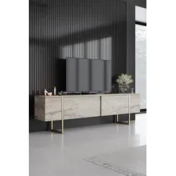 Scandinavia Concept TV-Regal "Luxe" in Beige - Funktionales Design für Ihr Wohnzimmer - TV-Halterungen - Mitteldichte Holzfaserplatte, melaminbeschichtet, mit 2 Türen und viel Stauraum für eine stilvolle Wohnraumgestaltung.