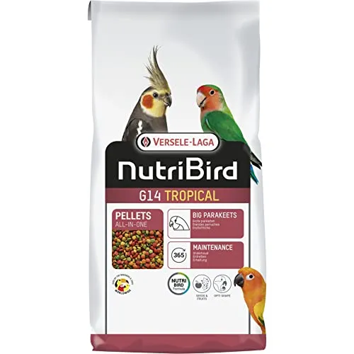 NutriBird G14 Tropical - Extrudierte Pellets für große Sittiche - Vogelfutter für große Sittiche, angereichert mit Opti-Digest-Formel zur Unterstützung der Verdauung und einem optimalen Kalzium-Phosphor-Verhältnis für gesundes Gefieder.
