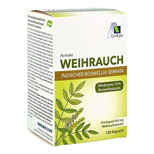 Weihrauch 450 mg Boswellia Serrata Kapseln - 120 Stück - Nahrungsergänzung mit 450 mg Weihrauchextrakt pro Kapsel, mindestens 70% Boswelliasäuren für natürliche Unterstützung der Gelenkgesundheit.