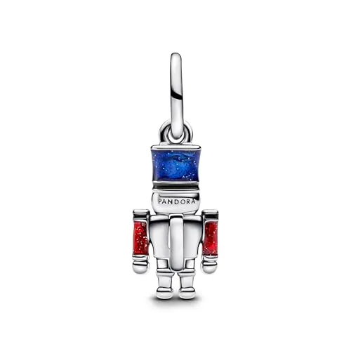 PANDORA Moments Beweglicher Nussknacker Charm-Anhänger aus Sterling Silber - Bead Charms für Damen, beweglicher Nussknacker mit glitzernder Emaille und Zirkonia, ideal für die Weihnachtszeit und kompatibel mit Pandora ME und Moments Armbändern.