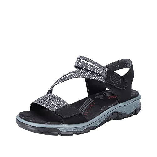 Rieker Trekkingsandalen 68871-00 schwarz Damen - Wanderschuhe mit breiten Riemen und Klettverschluss für einfachen Einstieg und optimalen Sitz. Die robuste Sohle sorgt für besseren Halt bei jedem Abenteuer.