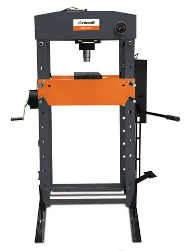 Unicraft Werkstattpresse WPP 50 EF - 50 t Pressdruck - Sonstige, hydraulische Werkstattpresse mit 50 t Pressdruck und 200 mm Hub, ideal für Reparaturen in Werkstätten und Landwirtschaft, inklusive Fußpedal für einfachen Kolbenbetrieb.