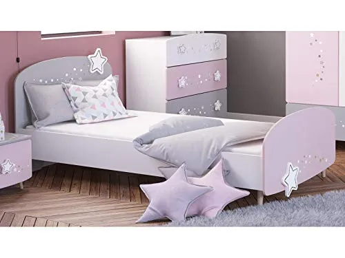 möbelando Kinder-Bett Savannah I - Prinzessinnenbett für Mädchen - Betten für kleine Prinzessinnen: Das märchenhafte Kinder-Bett "Savannah I" mit geräumiger Liegefläche von 90 x 200 cm und liebevollen Details begeistert in mattem Weiß, Rosa und Grau.