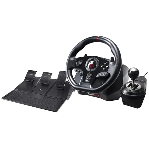 Superdrive GS 850-X Steering Wheel - Wired Steering Wheel & Pedal Set für PS4 - Gaming-Zubehör mit 270° Lenkwinkel für präzises Fahren und programmierbaren Tasten; ideal für echte Rennsimulationen.