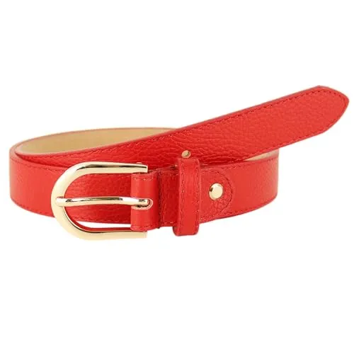 MIRROSI Ledergürtel für Damen und Herren, 3 cm breit, Rot mit goldener Schnalle - Hochwertiger Ledergürtel aus echtem Leder, gefertigt in Italien. Mit einer Breite von 3 cm ist er ideal für vielseitige Looks. Die robuste Metallschnalle sorgt für sicheren Halt und einfachen Umgang.