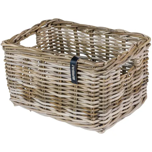 Basil DAX S Rattan Fahrradkorb - Fahrradkorb in elegantem Grau, handgeflochten aus hochwertigem Rattan mit 20 l Volumen, ideal für Damen- und Herrenfahrräder. Robust, leicht und umweltfreundlich.
