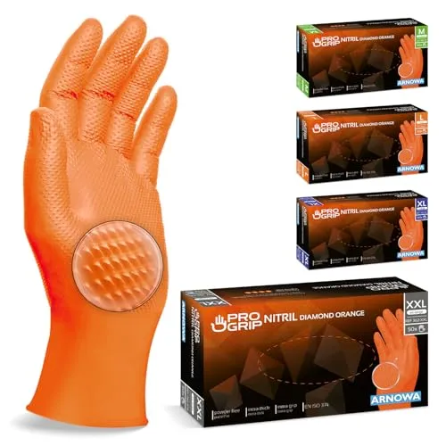 PROGRIP Nitril Diamond Orange Einmalhandschuhe XXL, puderfrei, 10 Packungen - Die PROGRIP Nitril Diamond Einmalhandschuhe in Größe XXL sind ideal für den professionellen Einsatz. Sie bieten eine hohe Strapazierfähigkeit und sind angenehm zu tragen. Jeder Karton enthält 10 Packungen mit je 50 Handschuhen.