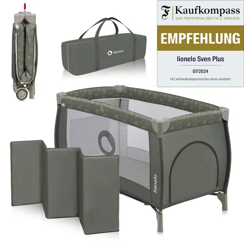 LIONELO Sven Plus 4 in 1 Baby Bett - Reisebett für Babys bis 15 kg mit Seiteneingang, luftigen Seitenwänden und 2-stufig verstellbarem Einlegeboden für optimalen Komfort und Sicherheit.