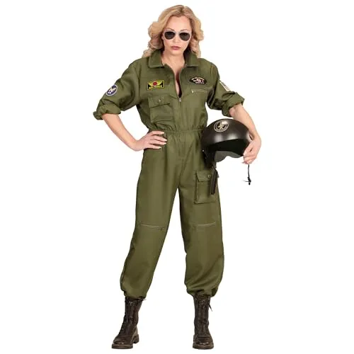 W WIDMANN MILANO Kostüm Kampfjetpilotin - Kostüm-Outfits für Erwachsene, stylischer Overall mit Fliegerabzeichen für ein authentisches Karnevalserlebnis, einfach anzuziehen dank Reißverschluss.