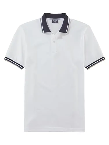 OLYMP Casual Poloshirt Herren, Gr. S, Weiß - Herren-Shirts aus 100% Baumwolle mit atmungsaktivem Piqué-Stoff. Das Poloshirt überzeugt durch kontrastierende Details und einen bequemen Schnitt für einen lässigen Look.