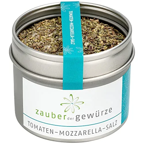 Zauber der Gewürze Tomaten-Mozzarella-Salz - zum Verfeinern von Tomate-Mozzarella (Caprese), Bruschetta, Tomatensaucen, Antipasti, Top-Qualität und wiederverschließbarer Aroma-Dose, 60 g