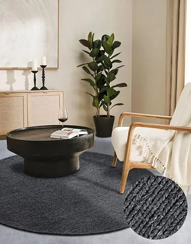 Villeroy & Boch Wollteppich Francois, grau, Ø 200 cm - Handgewebter Wollteppich, robust und strapazierfähig, ideal für Wohnzimmer oder Schlafzimmer, Höhe 7 mm, Fußbodenheizungsgeeignet.