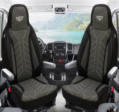 BREMER SITZBEZÜGE für Ford Nugget Transit Custom – 2-teiliges Set in Schwarz/Anthrazit - Hochwertige Schonbezüge für Ford Nugget Transit Custom. Langlebig, pflegeleicht und atmungsaktiv – ideal für Komfort und Schutz auf Reisen. Einfache Montage mit Klettsystem und praktische Rückentaschen.