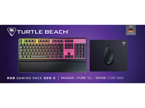 TURTLE BEACH Gaming-Maus Pure SEL Bundle mit Tastatur und Mauspad - Gaming Bundle mit Turtle Beach Pure SEL Maus, Magma Tastatur und Sense Core Mauspad. Ideal für Gamer, die Präzision und Komfort suchen – mit RGB-Beleuchtung und langlebigen mechanischen Schaltern.