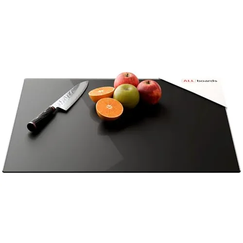 ALLboards Glas Herdabdeckplatte SCHWARZ CLASSIC BLACK 52×60 cm - Küchengeräte-Zubehör mit hygienischer, glatter Oberfläche, die Bakterien und Gerüche fernhält. Multifunktional als Schneidebrett, Serviertablett oder Herdschutz einsetzbar.