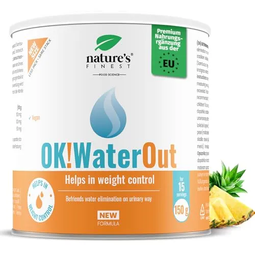 Nature’s Finest OK!WaterOut - Pflanzliches Entwässerungspulver mit Brennnessel, Holunder & Staudenknöterich - Unterstützt Wasserhaushalt & Wohlbefinden - Vegan, 150 g