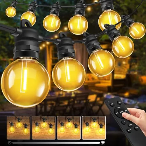 Bowfar Lichterkette Außen Strom, 15M G40 Glühbirnen Balkon Lichterketten Outdoor mit 23+2 Stk, IP68 Wasserdicht Dimmbar Pavillon String Lights mit Fernbedienung für Garten Terrasse Party Hochzeit