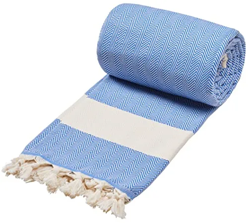 Sowel® XXXL Hamamtuch Ocean Blue - 100% Baumwolle - Frottiertuch aus 100% Baumwolle, sandabweisend und schnell trocknend, ideal für Strand, Park oder Garten. Leicht und platzsparend, perfekt zum Reisen. Schadstoffgeprüft mit OEKO-TEX Zertifikat.
