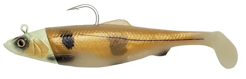 Savage Gear 4D Herring Big Shad - Gummifisch für Hochseeangeln - Lockmittel für Hochseeangeln, ideal für Dorsch und Heilbutt. Robuster PVC-Körper mit verstärktem Schwanz und Kevlar-Stingerhaken für Großfische. Lieferung: 2 Shads & 1 Bleikopf.