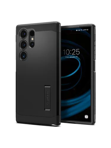 Spigen Tough Armor MagFit Hülle - Kompatibel mit Samsung Galaxy S24 Ultra, Schwarz, doppelter Schutz mit Kickstand und Air Cushion Technologie