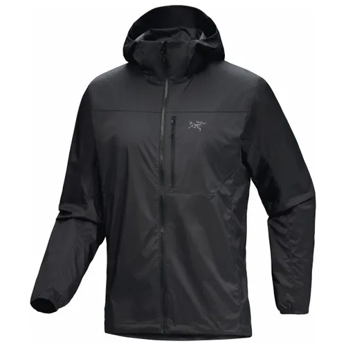 Arc'teryx Squamish Hoody Men - Ultraleichter Windbreaker - L - Schwarz - Der Arc'teryx Squamish Hoody für Herren ist ein ultraleichter Windbreaker, der sich in die eigene Brusttasche packen lässt. Ideal für Outdoor-Aktivitäten, mit windresistenter Oberfläche und helmkompatiblem Hood.