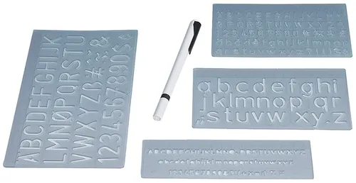 Wedo 7012 Schablonen-Set - 3 Schriftgrößen (5, 10, 20 mm), inklusive passendem Schreibgerät für präzise technische Zeichnungen