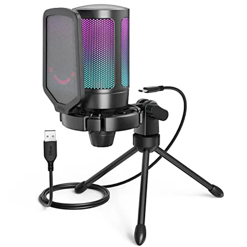 FIFINE Gaming Mikrofon PC - USB Mikrofon für Streaming und Podcasting - Mikrofon für Gaming und Streaming, mit RGB-Effekten und Quick Mute-Taste, ideal für klare Sprachübertragung und Geräuschreduzierung.