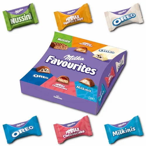  Milka Favourites, gefüllte Schokolade,  141g Packung 28,30€/1kg