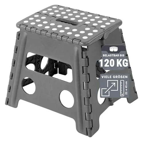 ZOLLNER Klappbarer Tritthocker aus 100% Kunststoff - Tritthocker bis 120 kg belastbar, mit Antirutschnoppen für sicheren Stand, ideal für Zuhause oder unterwegs.