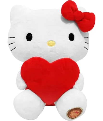 Joy Toy Sanrio Hello Kitty Herz Teddybär 24 cm - Kuscheltiere: Flauschige, offizielle Hello Kitty Plüschfigur mit roter Schleife und Herz, ideal zum Liebhaben und Verschenken – perfekt für Fans!