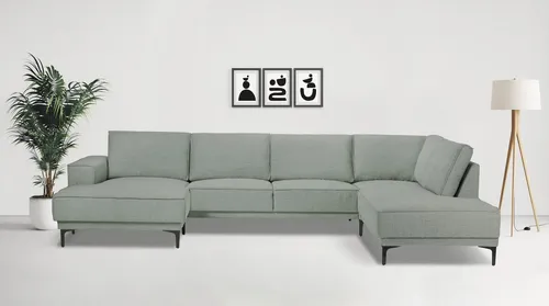 OTTO home Wohnlandschaft XXL Sofa Oland, Struktur, Flachgewebe, Luxus-Microfaser, Boucle, U-Form, 345 cm, Wellenunterfederung, Skandi-Design, Metallfüße