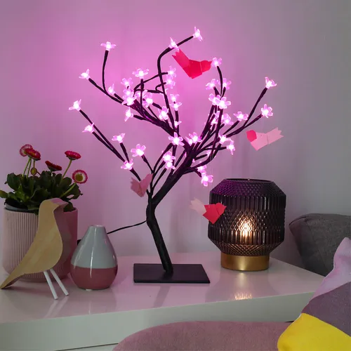 LED Deko Baum Kirsche Blüten pink 48 LED´s Transformator Indoor Beleuchtung
