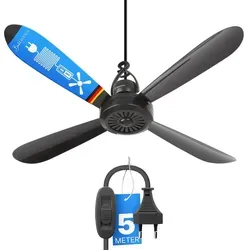 Mobiler Deckenventilator "Schwarz" mit 5m Kabel - Ventilator für angenehme Frische, Ø40 cm, extrem leise und energieeffizient mit nur 5 Watt - ideal für Zuhause, Büro oder Camping.