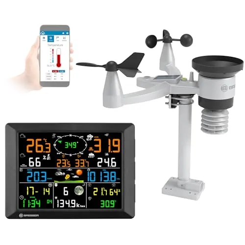 BRESSER 7-in-1 LoRa Profi-Wetterstation Terral - Wettersensoren mit WLAN-Funktion, bietet präzise Messdaten über eine Reichweite von bis zu 1,5 km und integriert ein Solarpanel zur Batterieverlängerung. Ideal für drinnen und draußen.