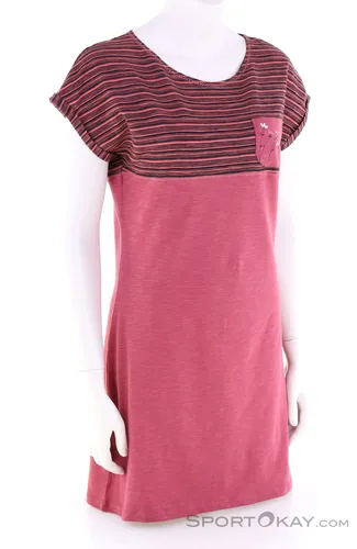 Chillaz Cala Bota 2.0 Damen Kleid in Rot - Leichtes, atmungsaktives Sommerkleid im T-Shirt-Stil mit knielangem Schnitt. Ideal für entspannte Tage am Strand oder in der Stadt, mit stilvollen Details und nachhaltiger Produktion.