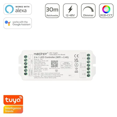 MiBoxer WIFI LED Controller 5in1 - Lampenzubehör für RGB+CCT Lichtsteuerung, kompatibel mit Amazon Alexa und Google Assistant – ideal für Ihr Smart Home!