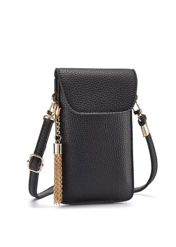 LASCANA Umhängetasche Handytasche - vegane Crossbody Bag mit Sichtfenster - Umhängetaschen mit praktischem Sichtfenster, ideal für unterwegs. Stilvolles Design aus 100% veganem Lederimitat in elegantem Schwarz.